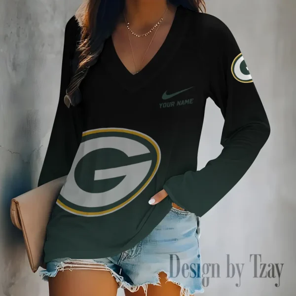 Green Bay Packers Women's Long sleeves T-shirt V-neck Trending 2025 BGVPS502