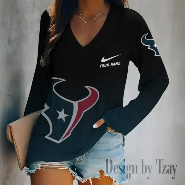 Houston Texans Women's Long sleeves T-shirt V-neck Trending 2025 BGVPS503