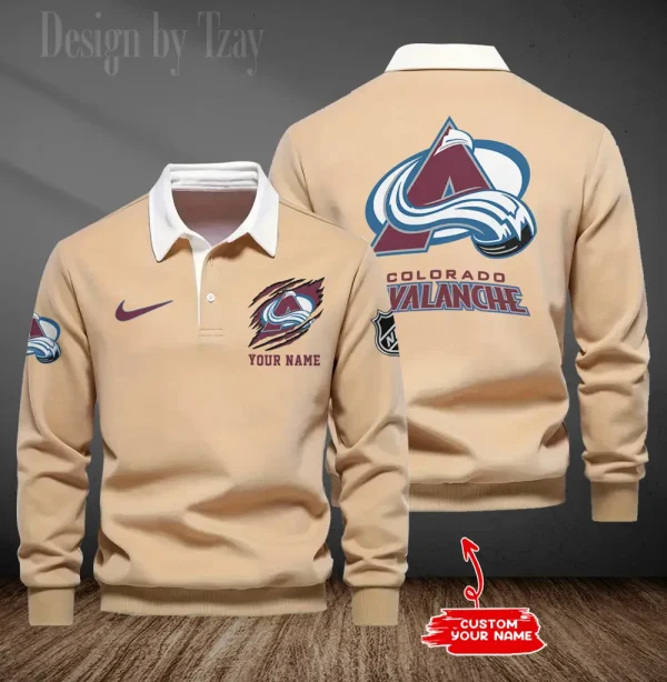 Colorado Avalanche Long Sleeve Men's Golf Polo Shirt SPTLSMGPS070 - Image 2