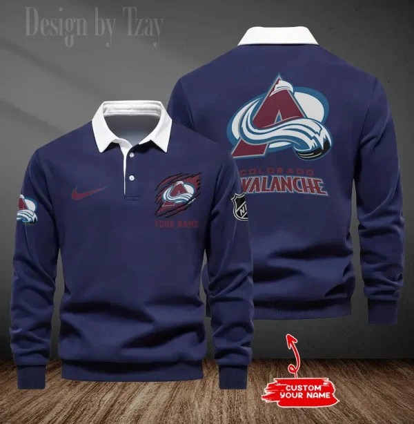 Colorado Avalanche Long Sleeve Men's Golf Polo Shirt SPTLSMGPS070 - Image 3