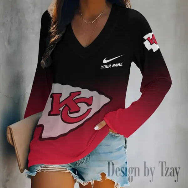 Kansas City Chiefs Women's Long sleeves T-shirt V-neck Trending 2025 BGVPS506