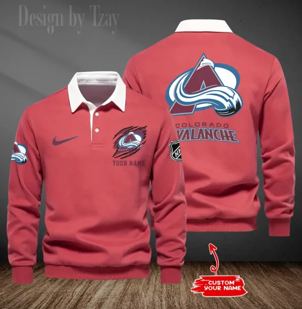 Colorado Avalanche Long Sleeve Men's Golf Polo Shirt SPTLSMGPS070 - Image 5