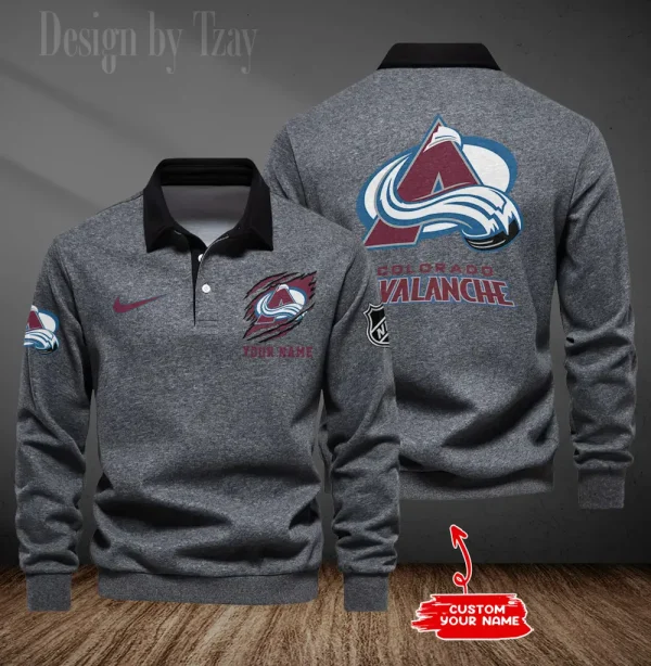 Colorado Avalanche Long Sleeve Men's Golf Polo Shirt SPTLSMGPS070 - Image 6
