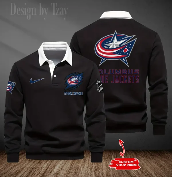 Columbus Blue Jackets Long Sleeve Men's Golf Polo Shirt SPTLSMGPS071