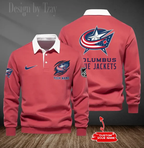 Columbus Blue Jackets Long Sleeve Men's Golf Polo Shirt SPTLSMGPS071 - Image 2