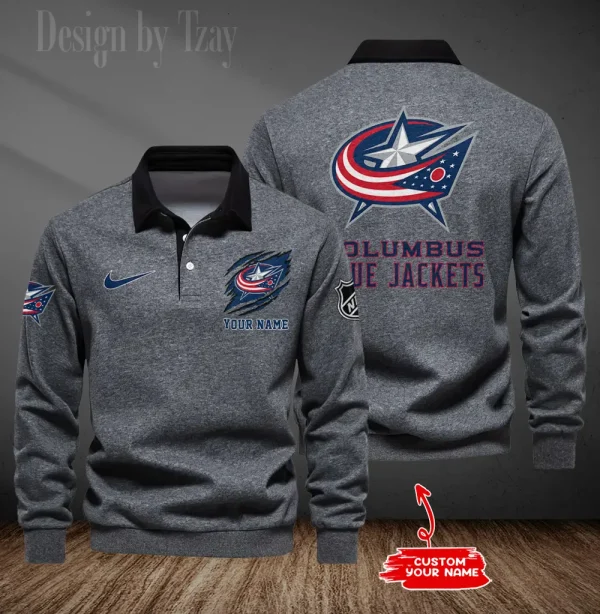 Columbus Blue Jackets Long Sleeve Men's Golf Polo Shirt SPTLSMGPS071 - Image 3