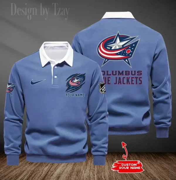 Columbus Blue Jackets Long Sleeve Men's Golf Polo Shirt SPTLSMGPS071 - Image 4