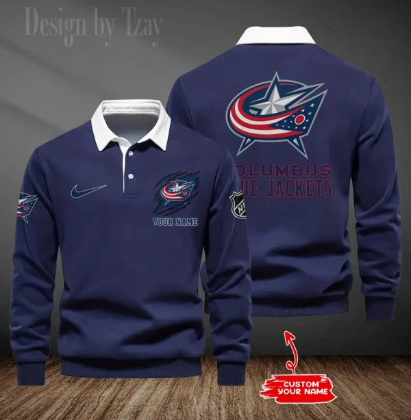 Columbus Blue Jackets Long Sleeve Men's Golf Polo Shirt SPTLSMGPS071 - Image 5