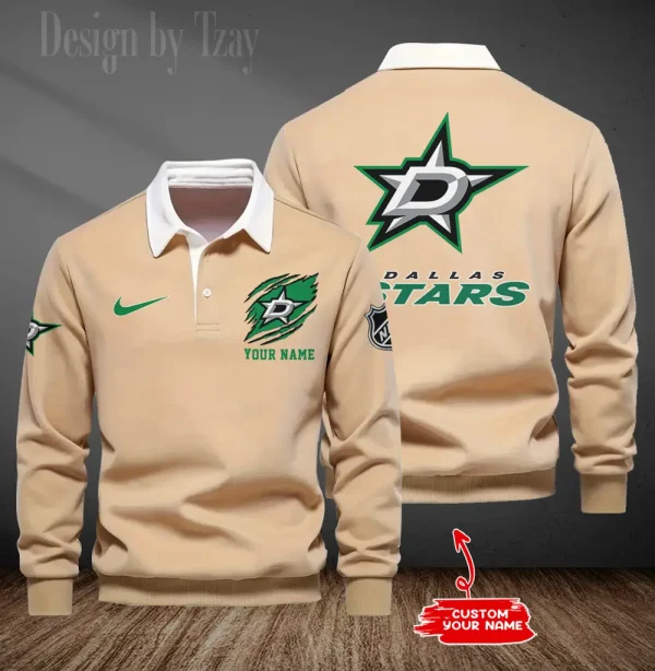 Dallas Stars Long Sleeve Men's Golf Polo Shirt SPTLSMGPS072 - Image 2