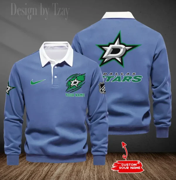 Dallas Stars Long Sleeve Men's Golf Polo Shirt SPTLSMGPS072 - Image 4