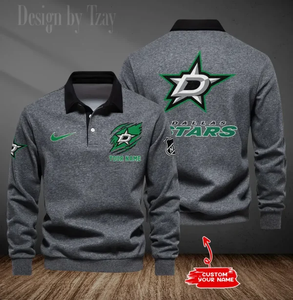 Dallas Stars Long Sleeve Men's Golf Polo Shirt SPTLSMGPS072 - Image 5