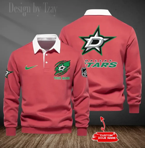 Dallas Stars Long Sleeve Men's Golf Polo Shirt SPTLSMGPS072 - Image 6