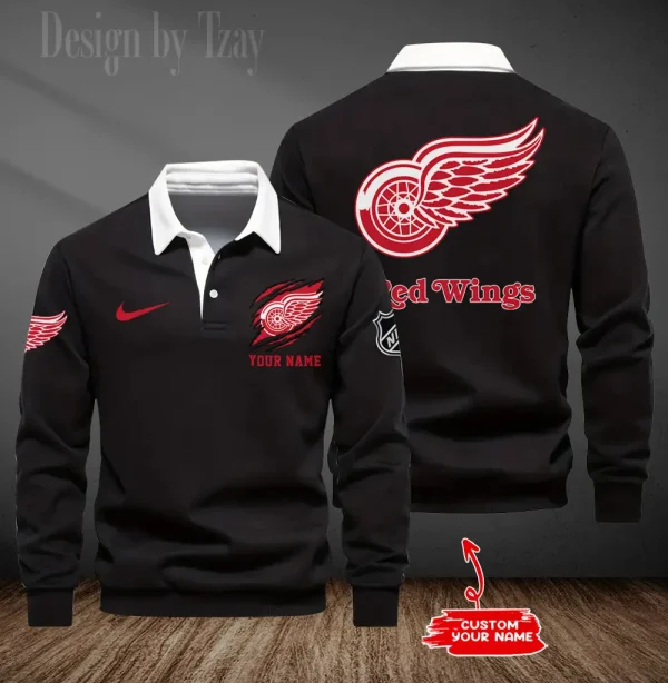 Detroit Red Wings Long Sleeve Men's Golf Polo Shirt SPTLSMGPS073