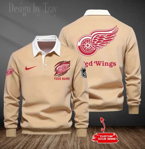 Detroit Red Wings Long Sleeve Men's Golf Polo Shirt SPTLSMGPS073 - Image 2