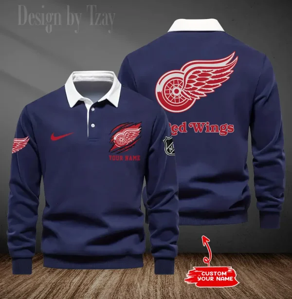 Detroit Red Wings Long Sleeve Men's Golf Polo Shirt SPTLSMGPS073 - Image 3