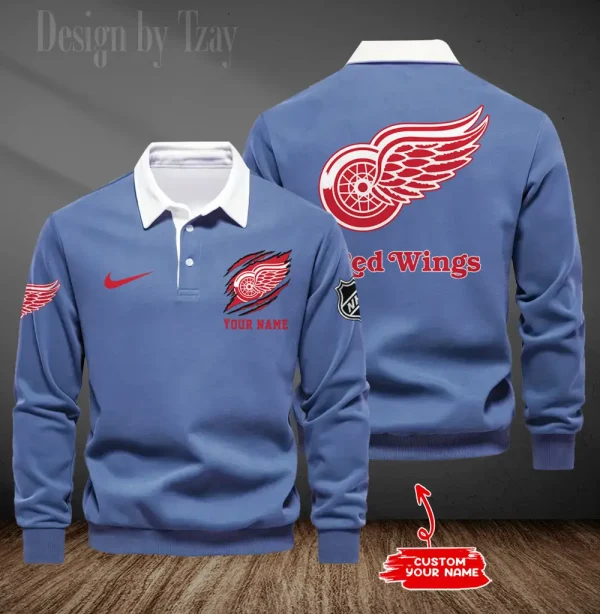 Detroit Red Wings Long Sleeve Men's Golf Polo Shirt SPTLSMGPS073 - Image 4