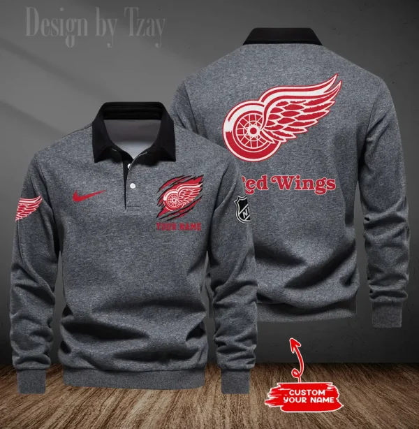 Detroit Red Wings Long Sleeve Men's Golf Polo Shirt SPTLSMGPS073 - Image 5