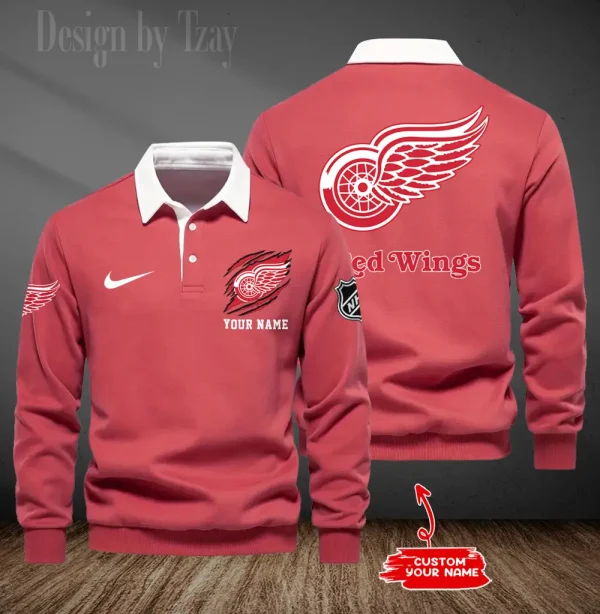 Detroit Red Wings Long Sleeve Men's Golf Polo Shirt SPTLSMGPS073 - Image 6