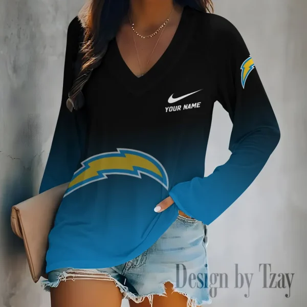 Los Angeles Chargers Women's Long sleeves T-shirt V-neck Trending 2025 BGVPS508