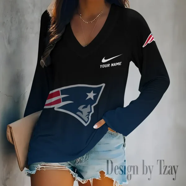 New England Patriots Women's Long sleeves T-shirt V-neck Trending 2025 BGVPS512
