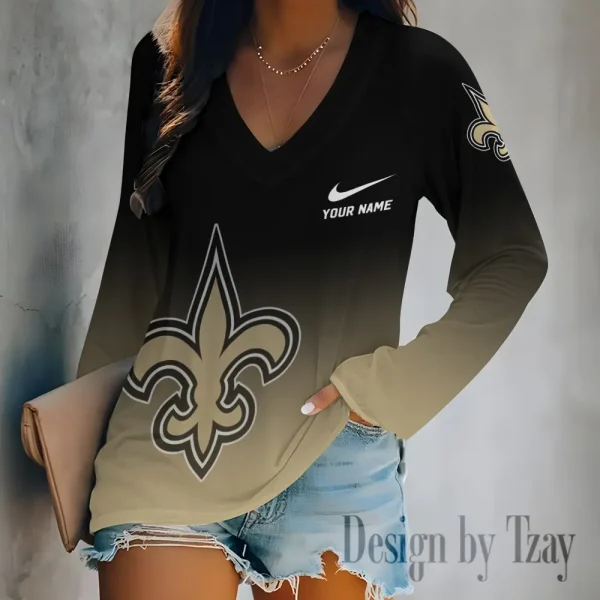 New Orleans Saints Women's Long sleeves T-shirt V-neck Trending 2025 BGVPS513