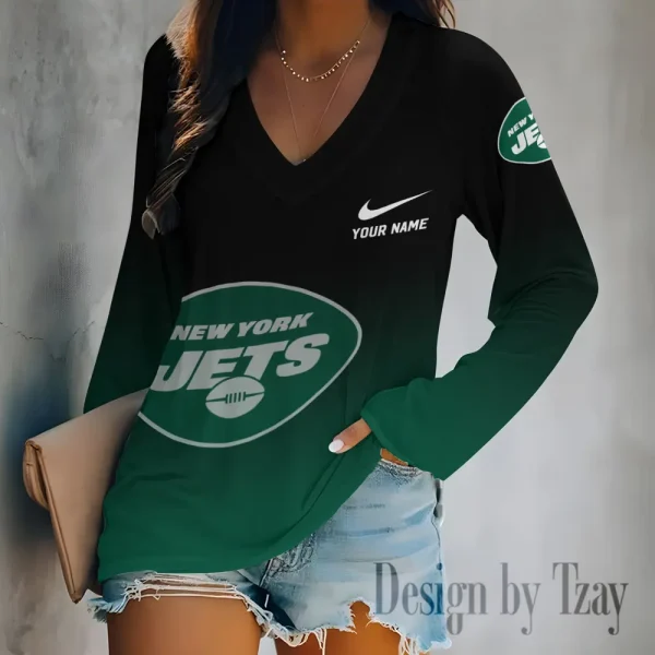New York Jets Women's Long sleeves T-shirt V-neck Trending 2025 BGVPS515