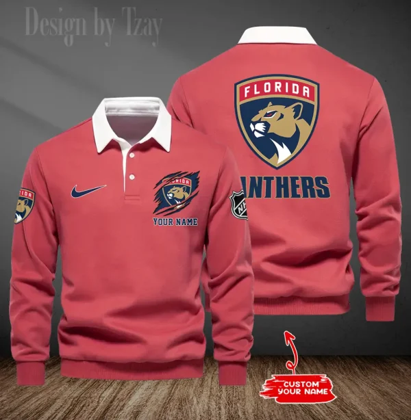 Florida Panthers Long Sleeve Men's Golf Polo Shirt SPTLSMGPS074 - Image 6