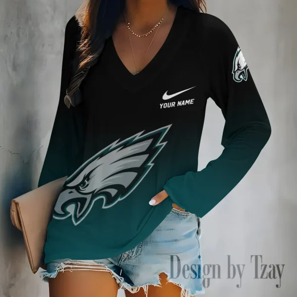 Philadelphia Eagles Women's Long sleeves T-shirt V-neck Trending 2025 BGVPS516