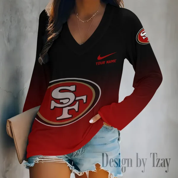 San Francisco 49ers Women's Long sleeves T-shirt V-neck Trending 2025 BGVPS518