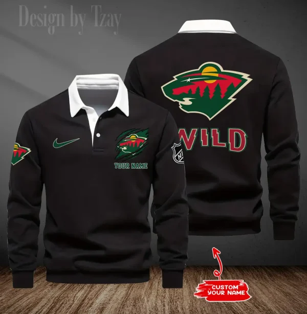 Minnesota Wild Long Sleeve Men's Golf Polo Shirt SPTLSMGPS075