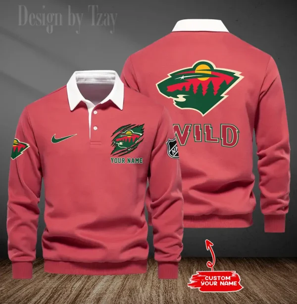 Minnesota Wild Long Sleeve Men's Golf Polo Shirt SPTLSMGPS075 - Image 2