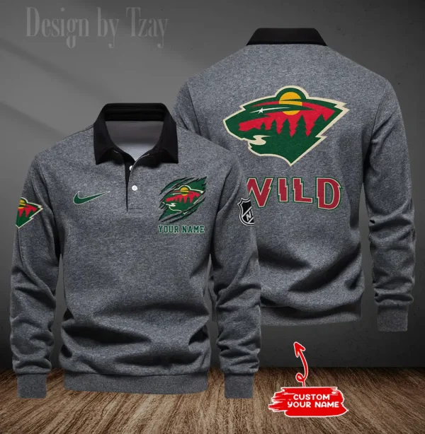 Minnesota Wild Long Sleeve Men's Golf Polo Shirt SPTLSMGPS075 - Image 3