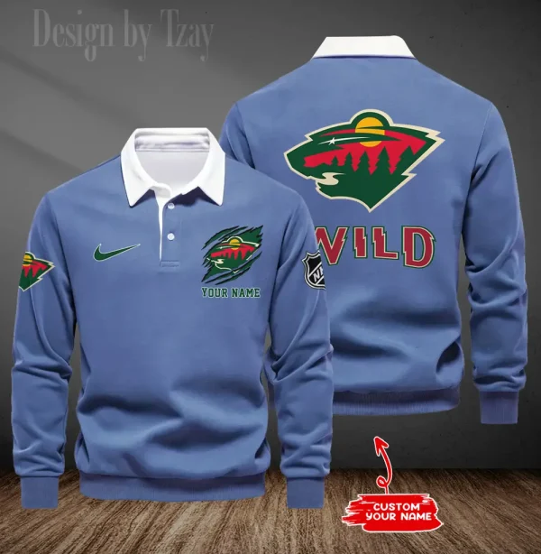 Minnesota Wild Long Sleeve Men's Golf Polo Shirt SPTLSMGPS075 - Image 4