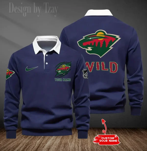 Minnesota Wild Long Sleeve Men's Golf Polo Shirt SPTLSMGPS075 - Image 5