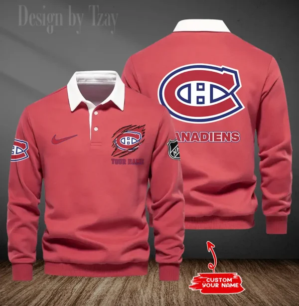 Montréal Canadiens Long Sleeve Men's Golf Polo Shirt SPTLSMGPS076 - Image 2