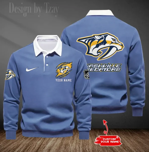 Nashville Predators Long Sleeve Men's Golf Polo Shirt SPTLSMGPS077 - Image 4