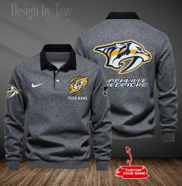 Nashville Predators Long Sleeve Men's Golf Polo Shirt SPTLSMGPS077 - Image 5