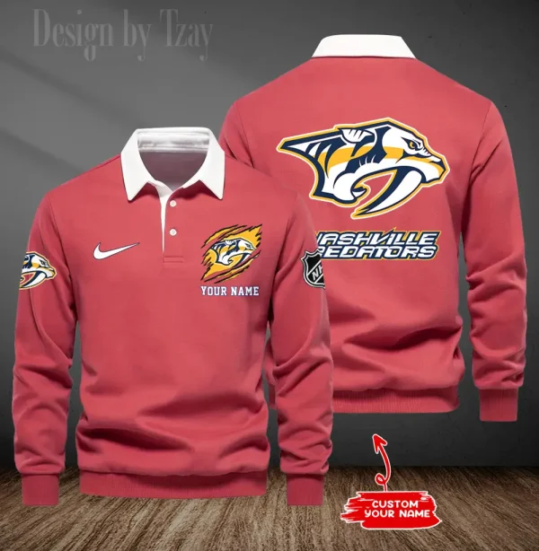 Nashville Predators Long Sleeve Men's Golf Polo Shirt SPTLSMGPS077 - Image 6
