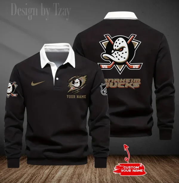 Anaheim Ducks Long Sleeve Men's Golf Polo Shirt SPTLSMGPS078