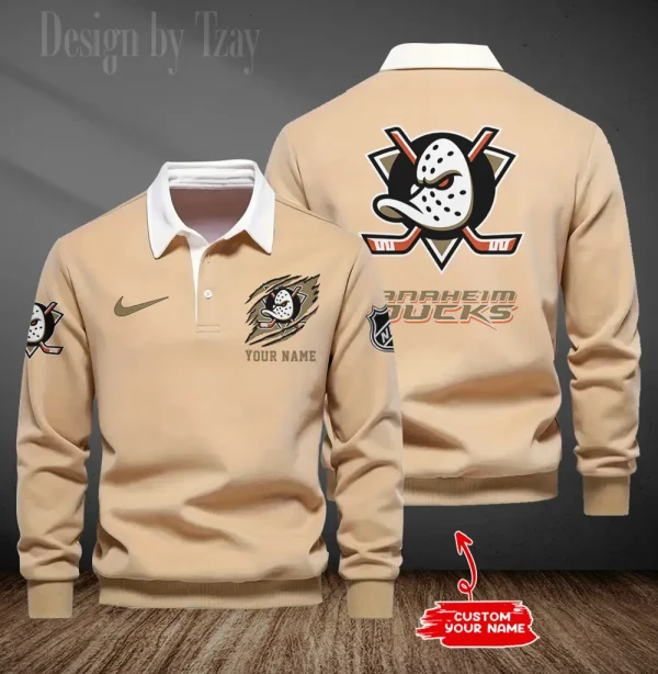 Anaheim Ducks Long Sleeve Men's Golf Polo Shirt SPTLSMGPS078 - Image 2