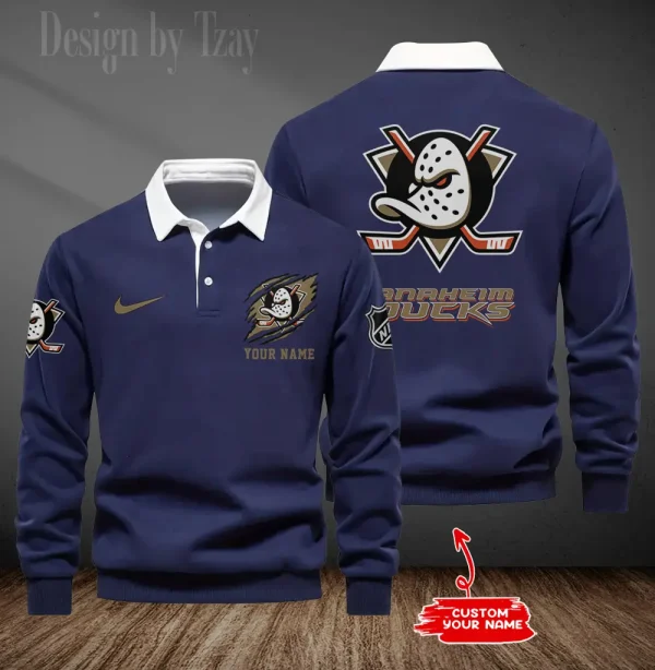 Anaheim Ducks Long Sleeve Men's Golf Polo Shirt SPTLSMGPS078 - Image 3