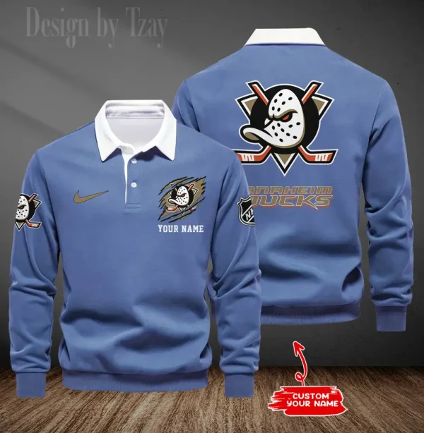 Anaheim Ducks Long Sleeve Men's Golf Polo Shirt SPTLSMGPS078 - Image 4