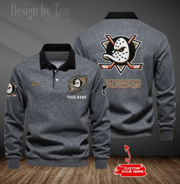 Anaheim Ducks Long Sleeve Men's Golf Polo Shirt SPTLSMGPS078 - Image 5