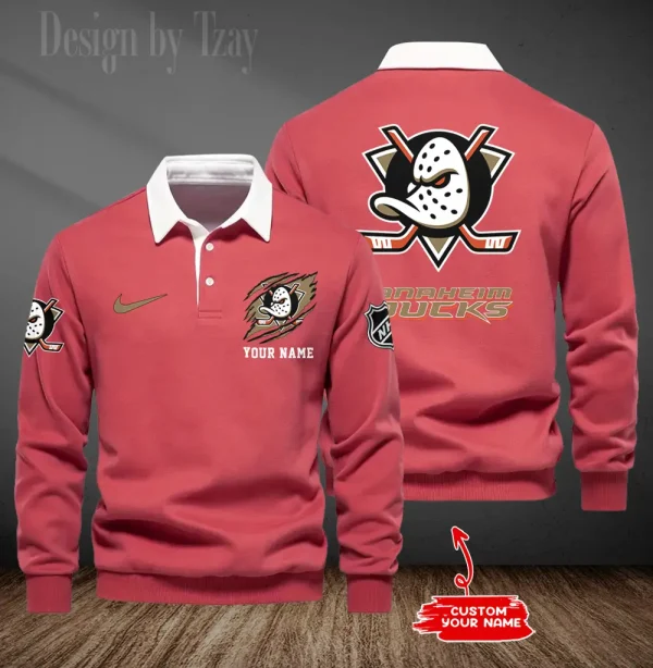 Anaheim Ducks Long Sleeve Men's Golf Polo Shirt SPTLSMGPS078 - Image 6