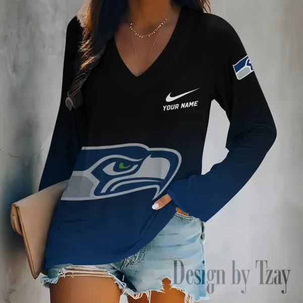 Seattle Seahawks Women's Long sleeves T-shirt V-neck Trending 2025 BGVPS519