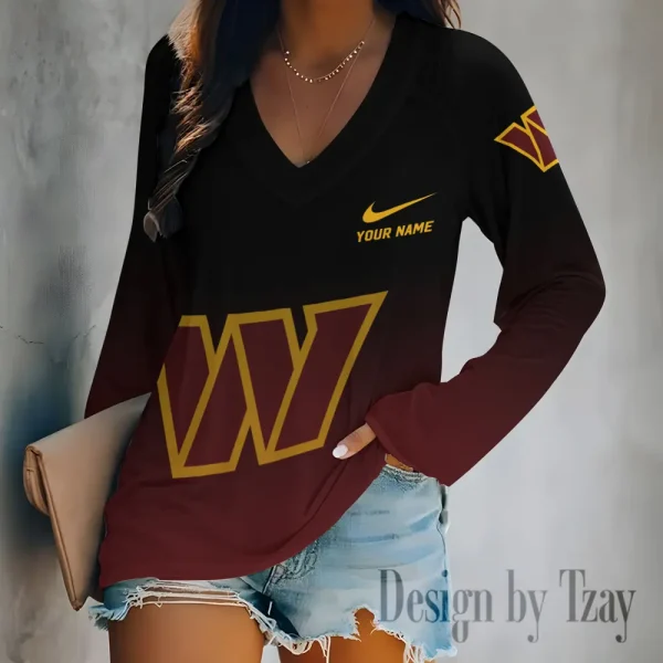 Washington Commanders Women's Long sleeves T-shirt V-neck Trending 2025 BGVPS522