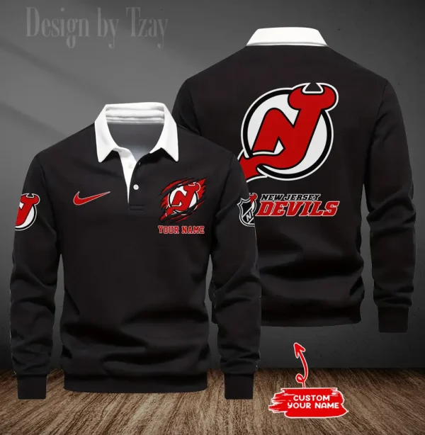 New Jersey Devils Long Sleeve Men's Golf Polo Shirt SPTLSMGPS079