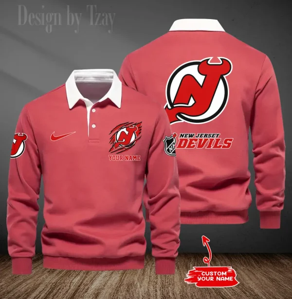 New Jersey Devils Long Sleeve Men's Golf Polo Shirt SPTLSMGPS079 - Image 2