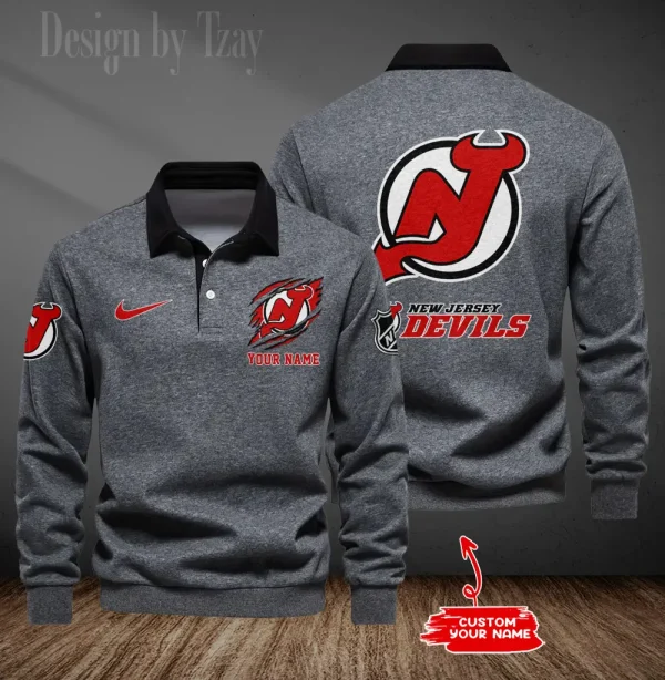 New Jersey Devils Long Sleeve Men's Golf Polo Shirt SPTLSMGPS079 - Image 3