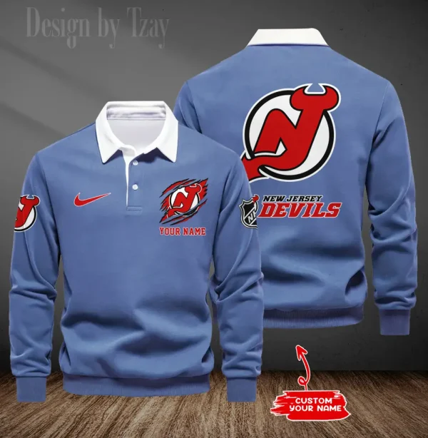 New Jersey Devils Long Sleeve Men's Golf Polo Shirt SPTLSMGPS079 - Image 4